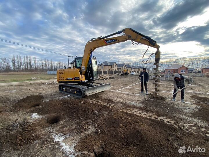 Услуги мини экскаватора с гидробуром+гидромолот