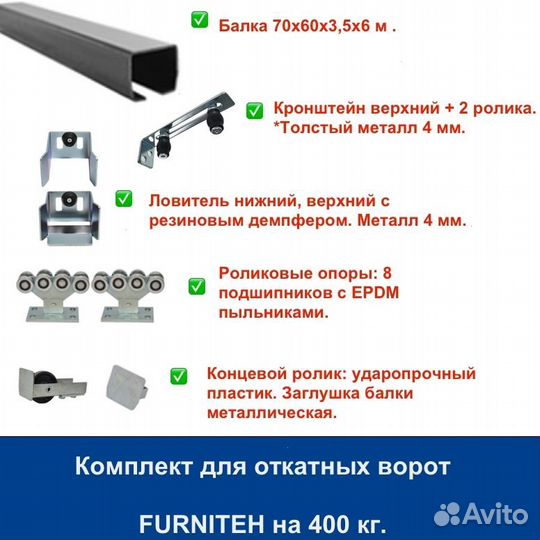 Комплект для откатных ворот furniteh балка 6 м