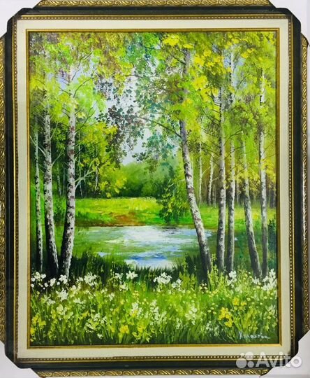 Картина деревня охота лето березки