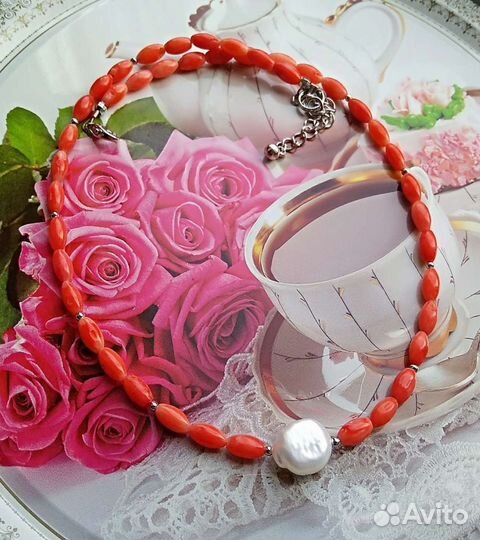 Чокер колье из натурального коралла