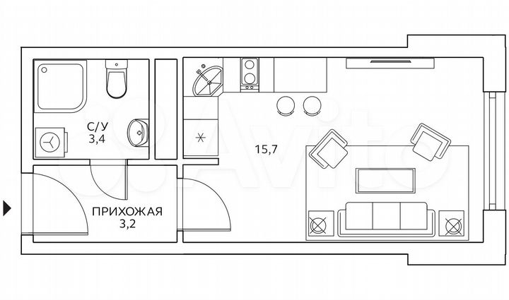 Квартира-студия, 22,3 м², 11/25 эт.