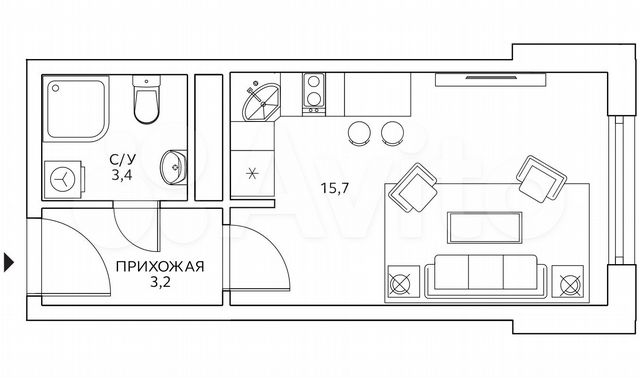 Квартира-студия, 22,3 м², 11/25 эт.