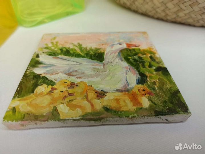 Миниатюра маслом гуси, картина маслом оригинал