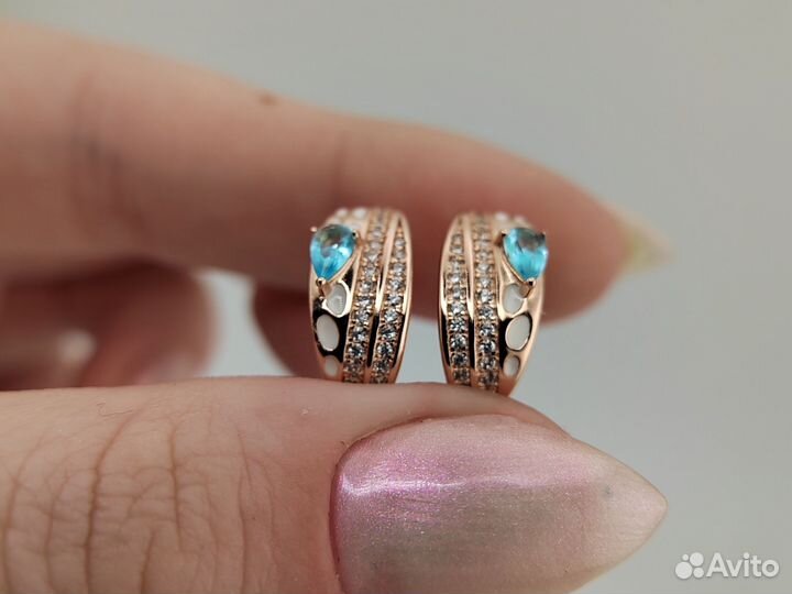 Серьги, топаз, эмаль, покрытие золото