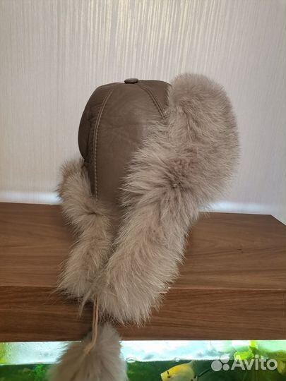 Шапка - ушанка натуральная кожа мех песец
