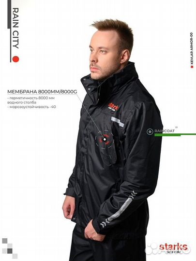 Дождевик (куртка+брюки) Starks черный