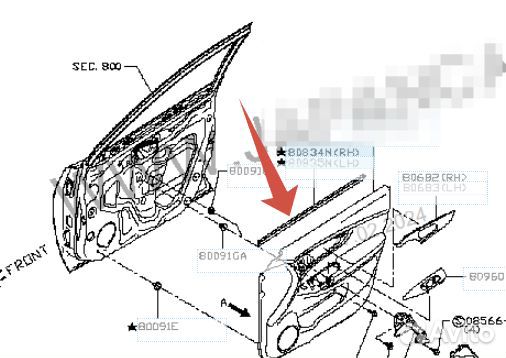 Молдинг передней правой двери Бархотка X-trail t32