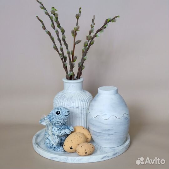 Пасхальный набор с вербой, кроликом и яйцом