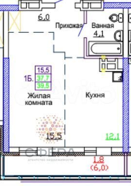 1-к. квартира, 39,5 м², 8/32 эт.