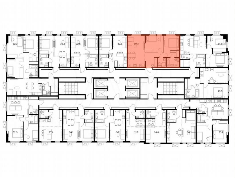 2-к. квартира, 60,2 м², 13/24 эт.