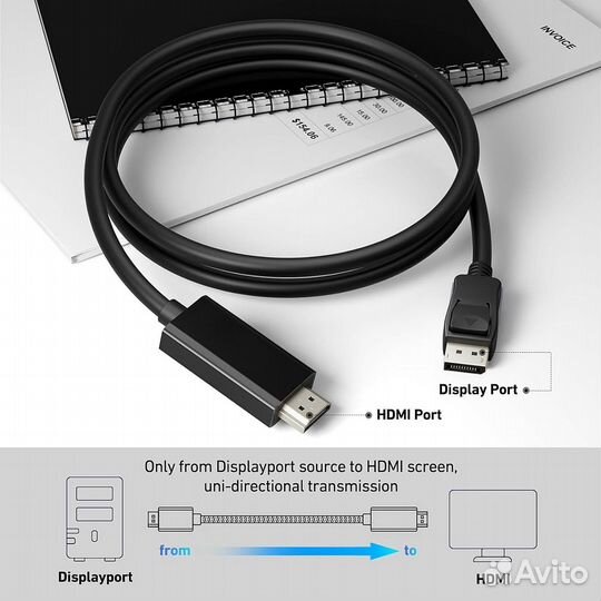 Кабель DisplayPort - hdmi 1.8 метра, черный