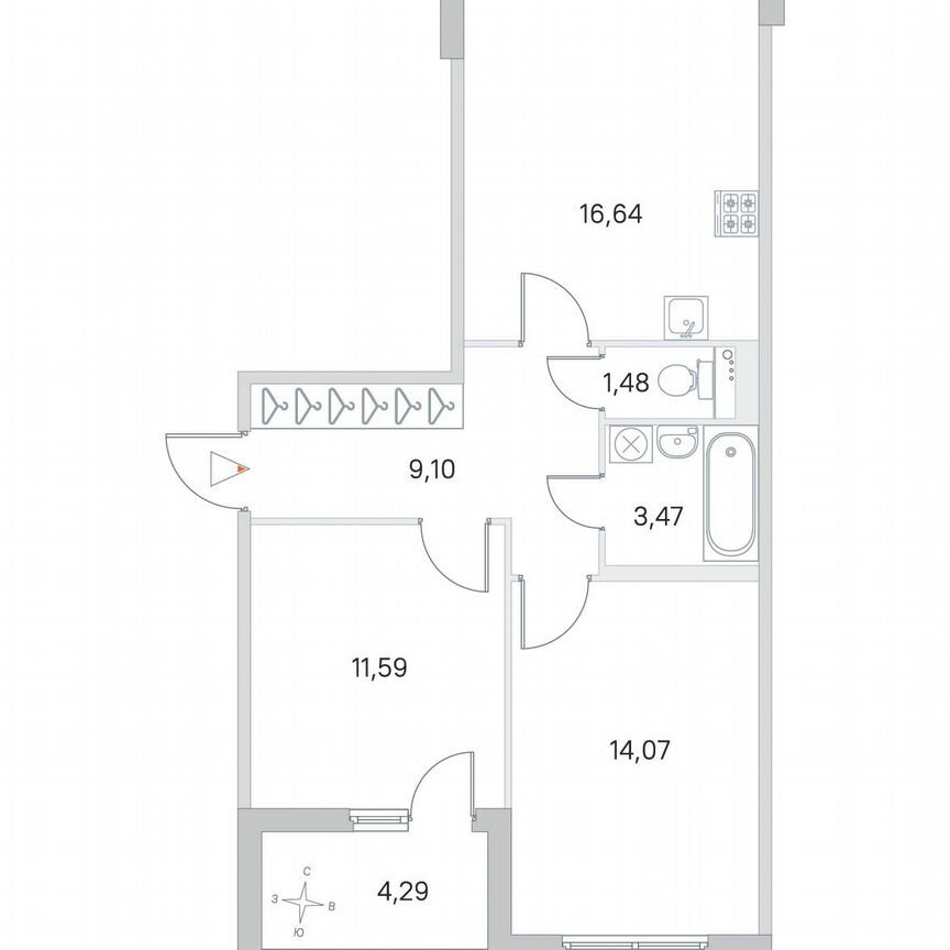 2-к. квартира, 58,5 м², 3/4 эт.