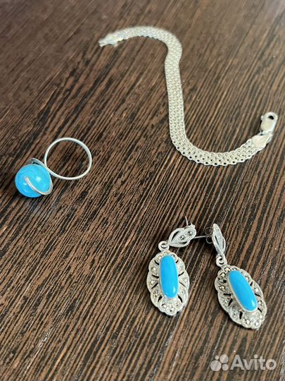 Кольцо с натуральной бирюзой