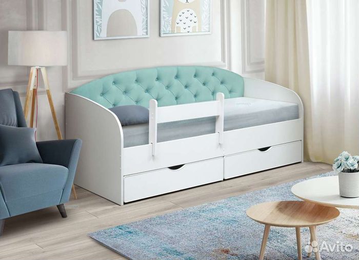 Кровать лдсп мягк спинка детская вельвет люкс