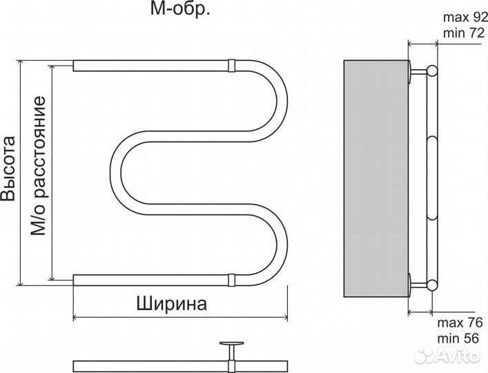 Полотенцесушитель Terminus М-обр диаметр трубы 3