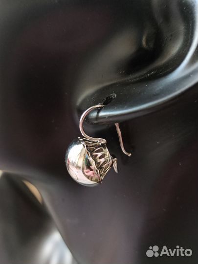 Серебряные серьги шары СССР на петле