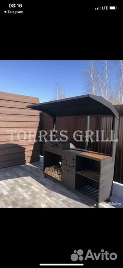 Мангал с печью под казан и крышей