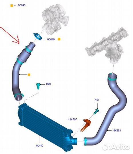 Патрубок интеркулера к турбине Форд Транзит 2.2D