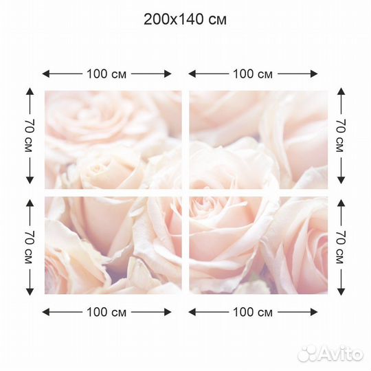 Фотообои Нежные розы, размер 200х140 см