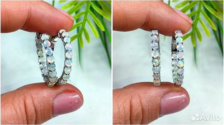 Серьги с эфиопскими опалами 2,5см серебро 925