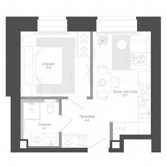 1-к. квартира, 35,6 м², 15/39 эт.