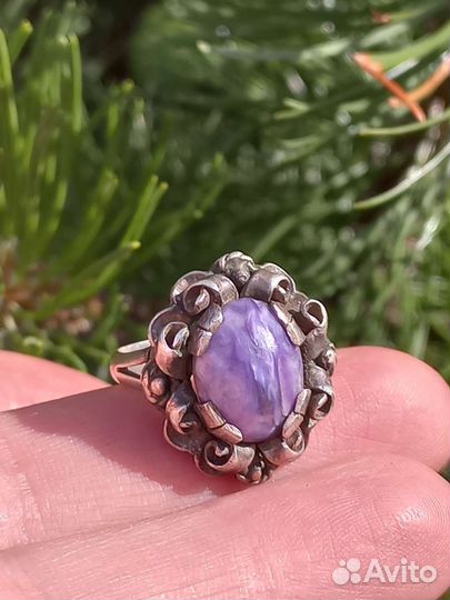 Серебряное кольцо, природный чароит, винтаж