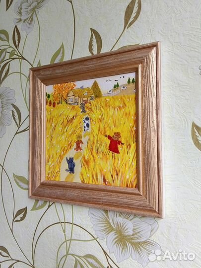 Картина пейзаж с котами холст 20*20 см