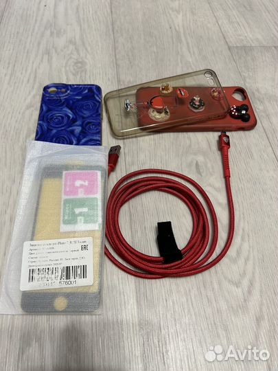 Защитное стекло на айфон 7, 8, SE и кабель