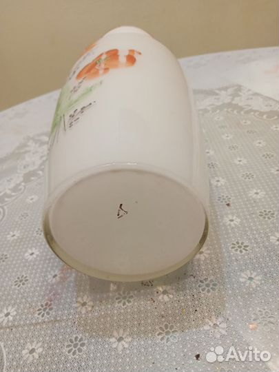 Ваза с маками молочное стекло СССР