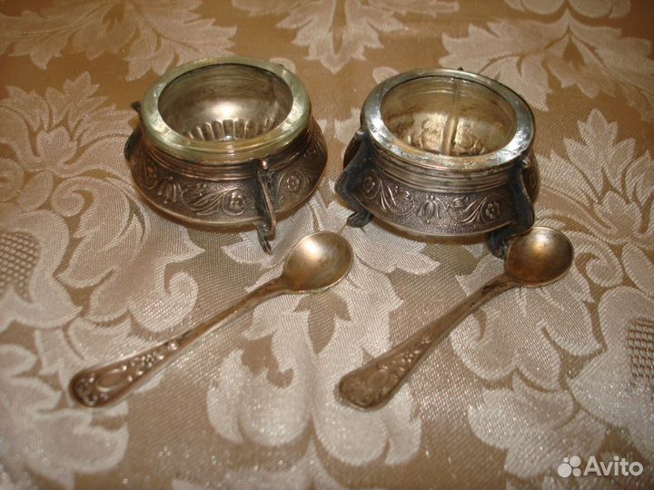 Салфетницы,розетки Мельхиор, серебрение,скань СССР