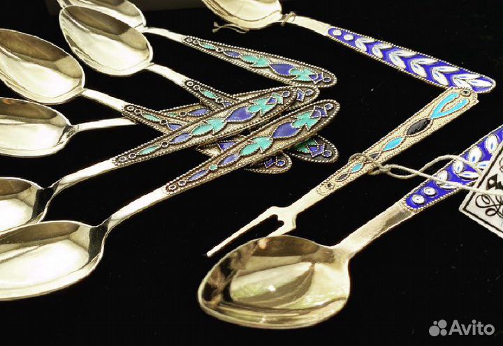 Ложка серебряная с эмалью и позолотой СССР