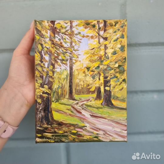 Пейзаж картина маслом осенний лес деревья природа