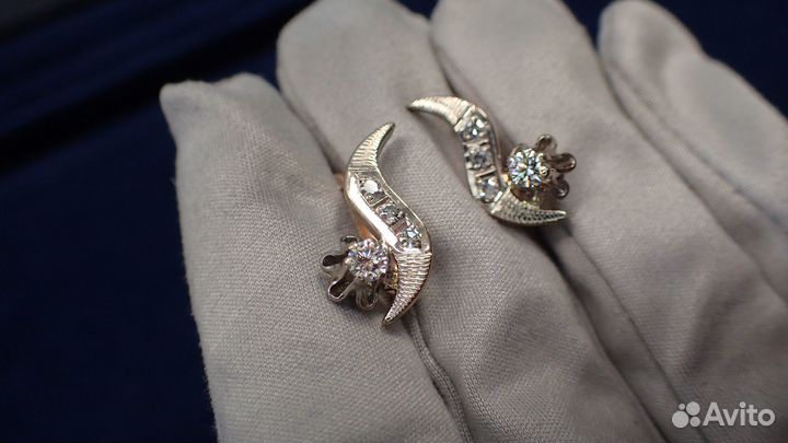 Золотые серьги с бриллиантами 0.48 карат СССР