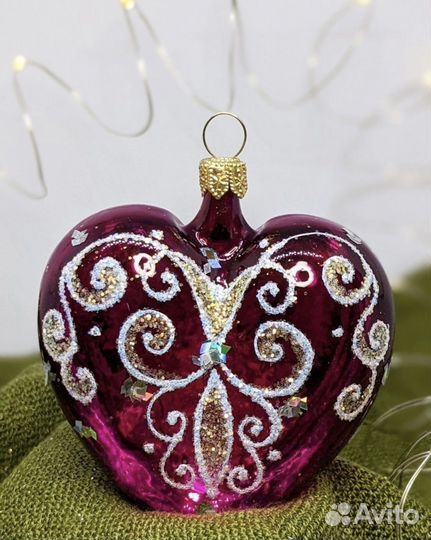 Елочное украшение 65мм стекло Сердечко