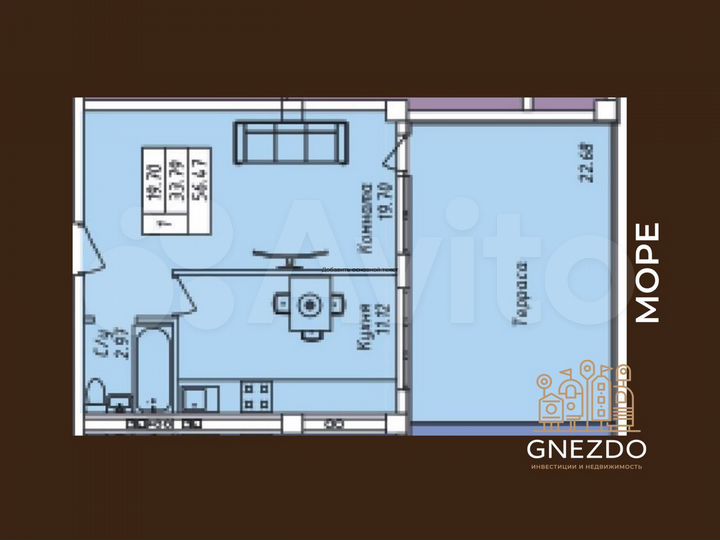 1-к. квартира, 56,5 м², 1/4 эт.