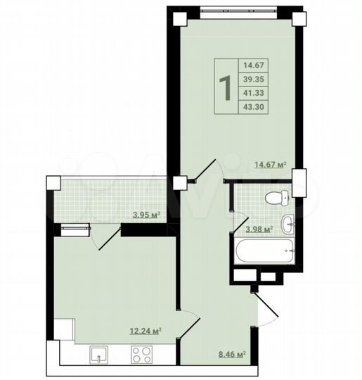 1-к. квартира, 43,3 м², 11/18 эт.