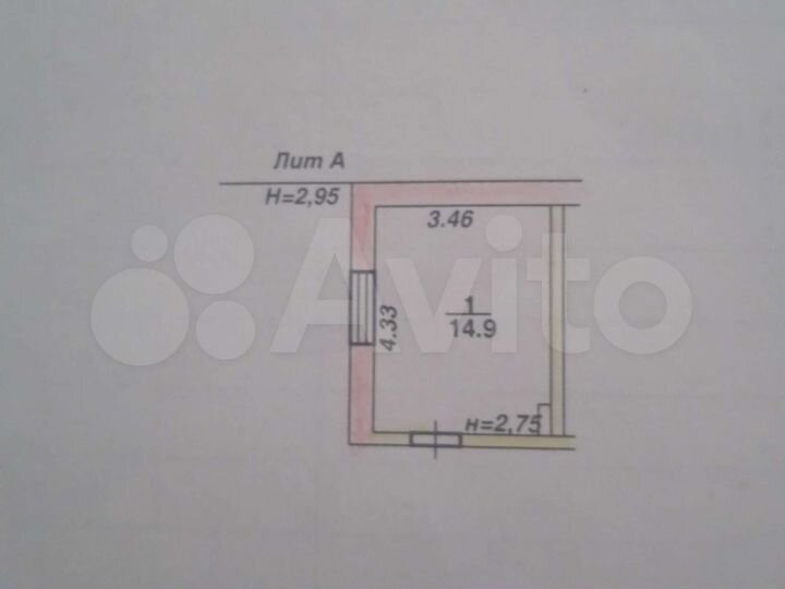 Комната 14,9 м² в 1-к., 2/2 эт.