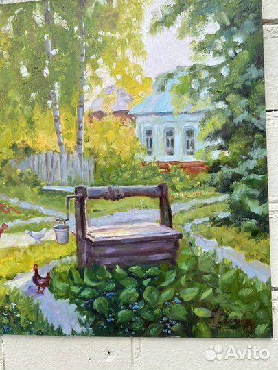 Картина маслом Деревня 30х30 см, картон