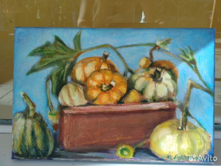 Картина маслом,холст, натюрморт,Тыквы