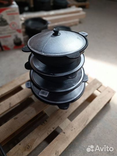 Узбекский чугунный казан 12л плоское дно с крышкой