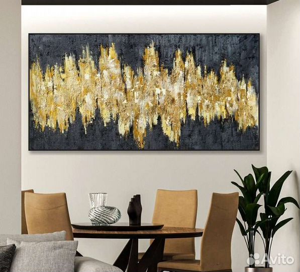 Картина маслом черное сусальное золото