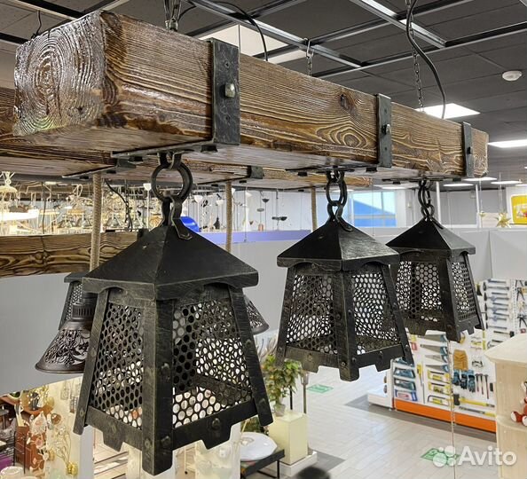 Люстра ручной работы Ковка Натуральное дерево