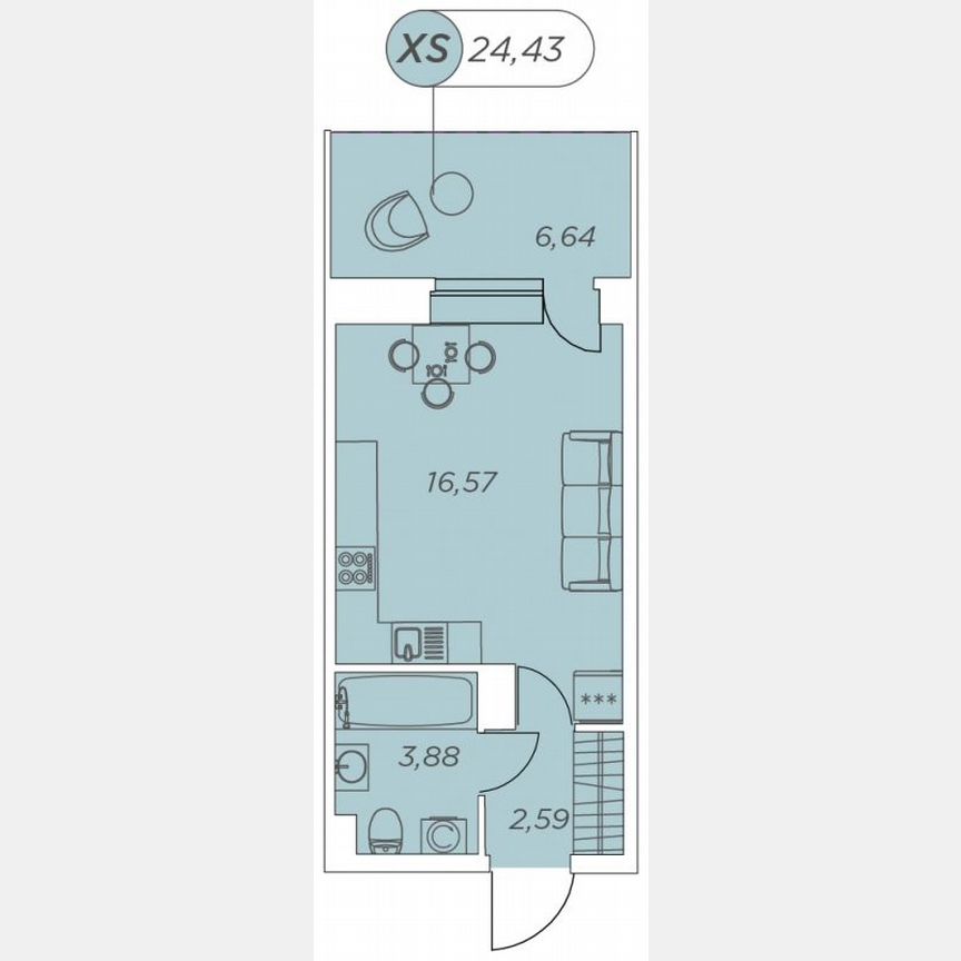 Квартира-студия, 24,4 м², 10/12 эт.