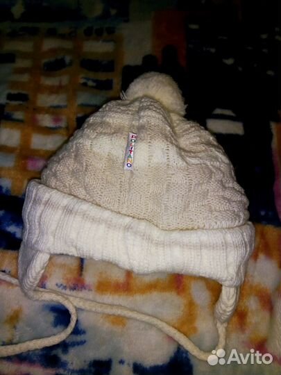 Шапка зимняя светло-бежевая, на мальчика до 6 мес