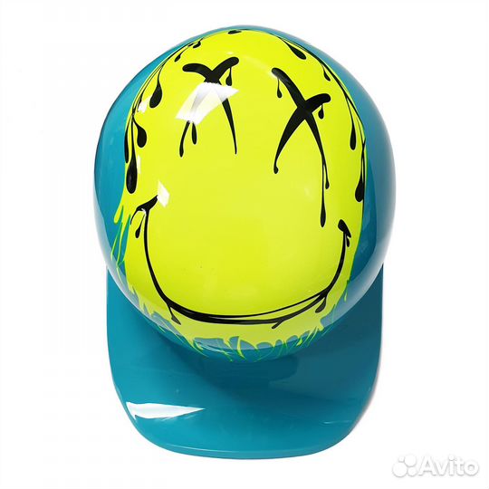 Шлем-каска (голубой, узор Smiley, +бандана) M