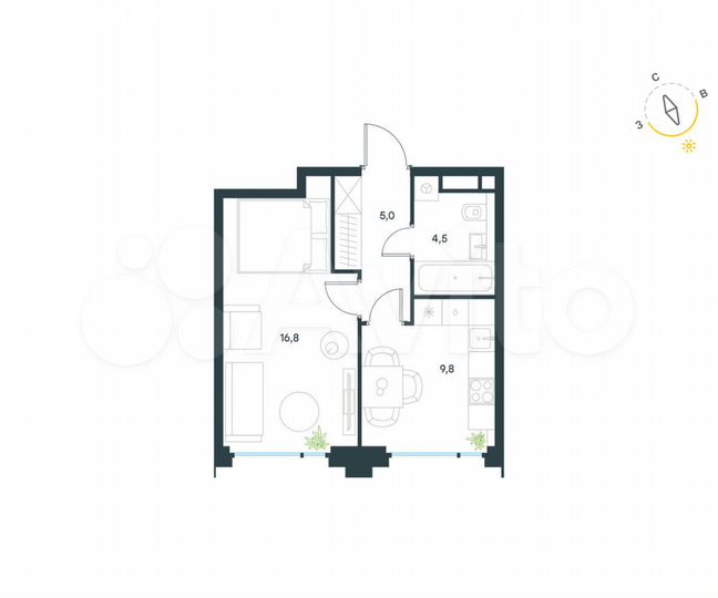 1-к. квартира, 36,1 м², 5/17 эт.