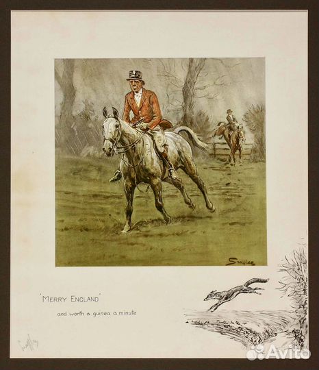 Антикварные литографии Лошади Спорт Охота