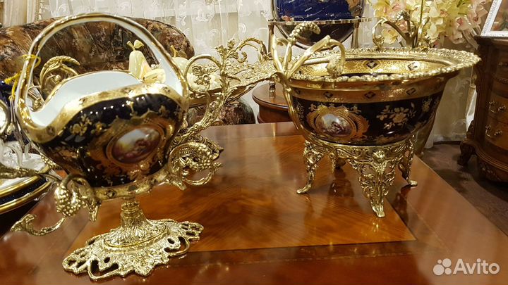 Вазы Новые.Бронза фарфор. Кобальт