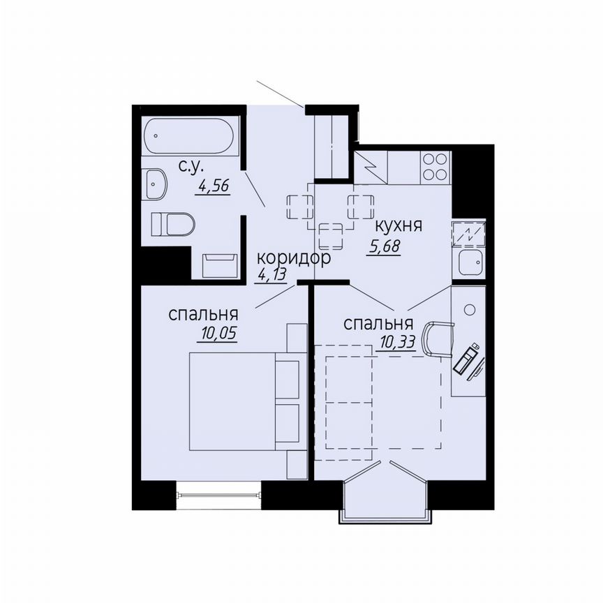 2-к. апартаменты, 34,8 м², 6/10 эт.