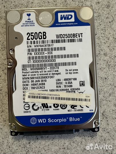 Жесткий диск wd scorpio blue 250gb